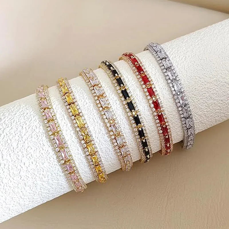 2Pcs Stackable Gold Bracelet Set for Women Cubic Zirconia Tennis Bracelet 18K Gold Plated Flower Bracelet Set Trendy Gifts
